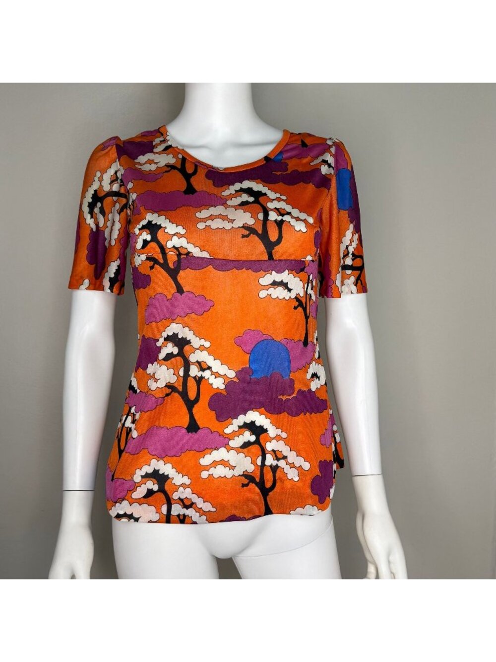 Vintage 1970s Psychedelic Tree Print Women’s T-Shirt, Size X-Small